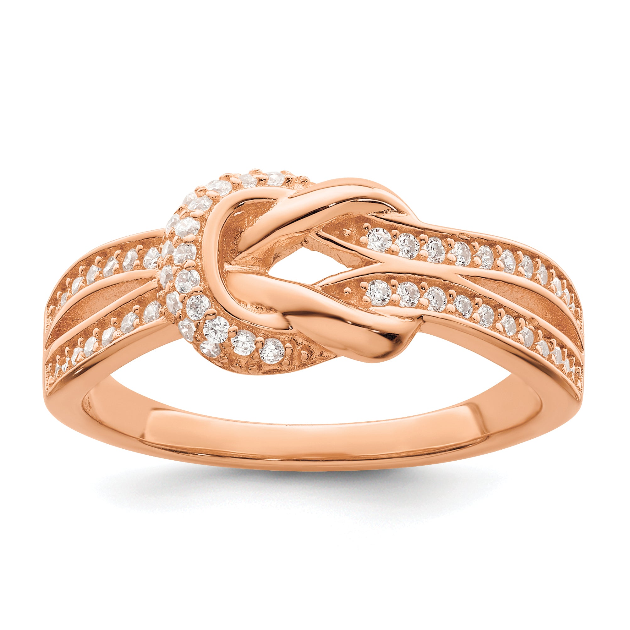 Sterling Silver Polished Rose-tone CZ Knot Ring Main image