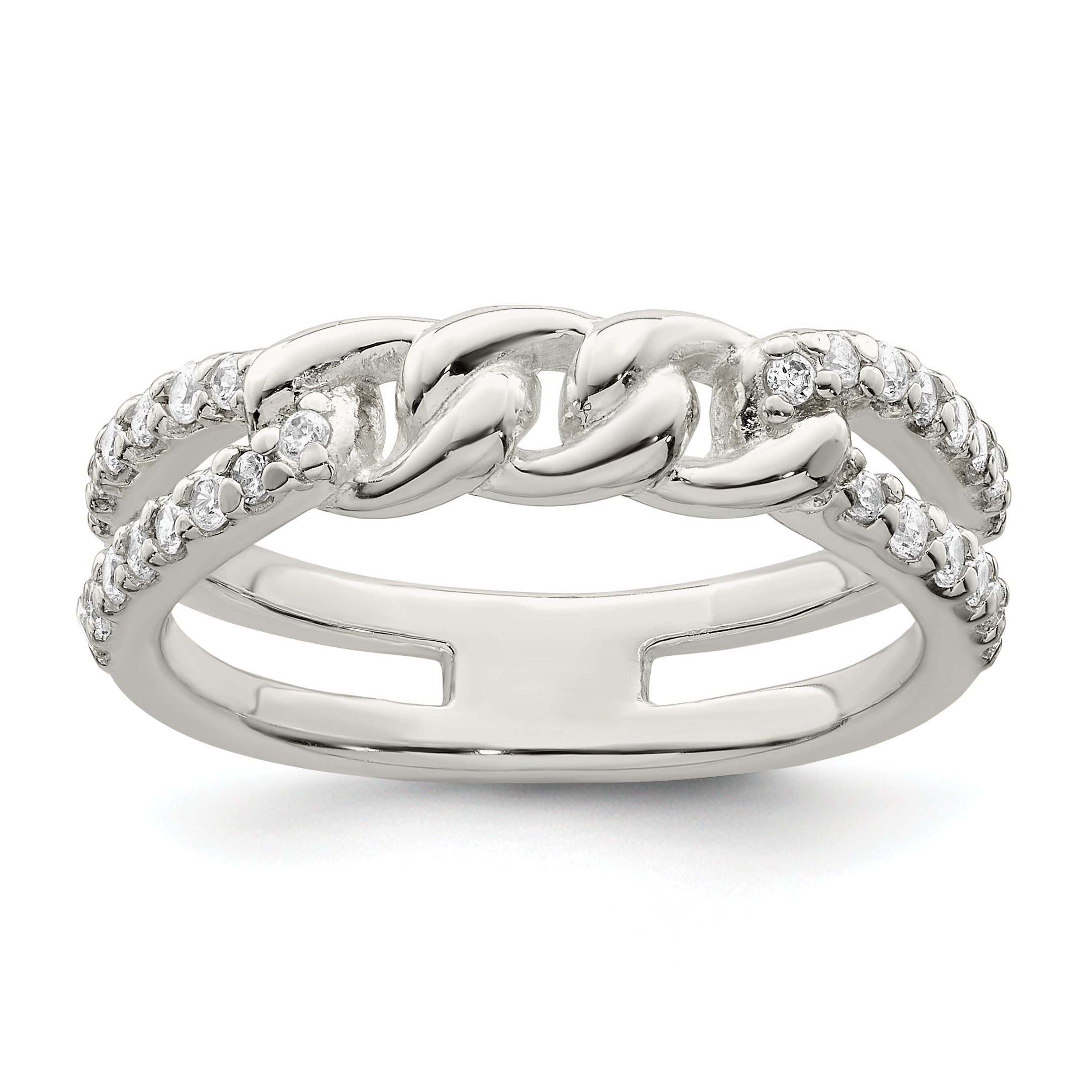 Sterling Silver Polished CZ Chain Detail Ring Main image