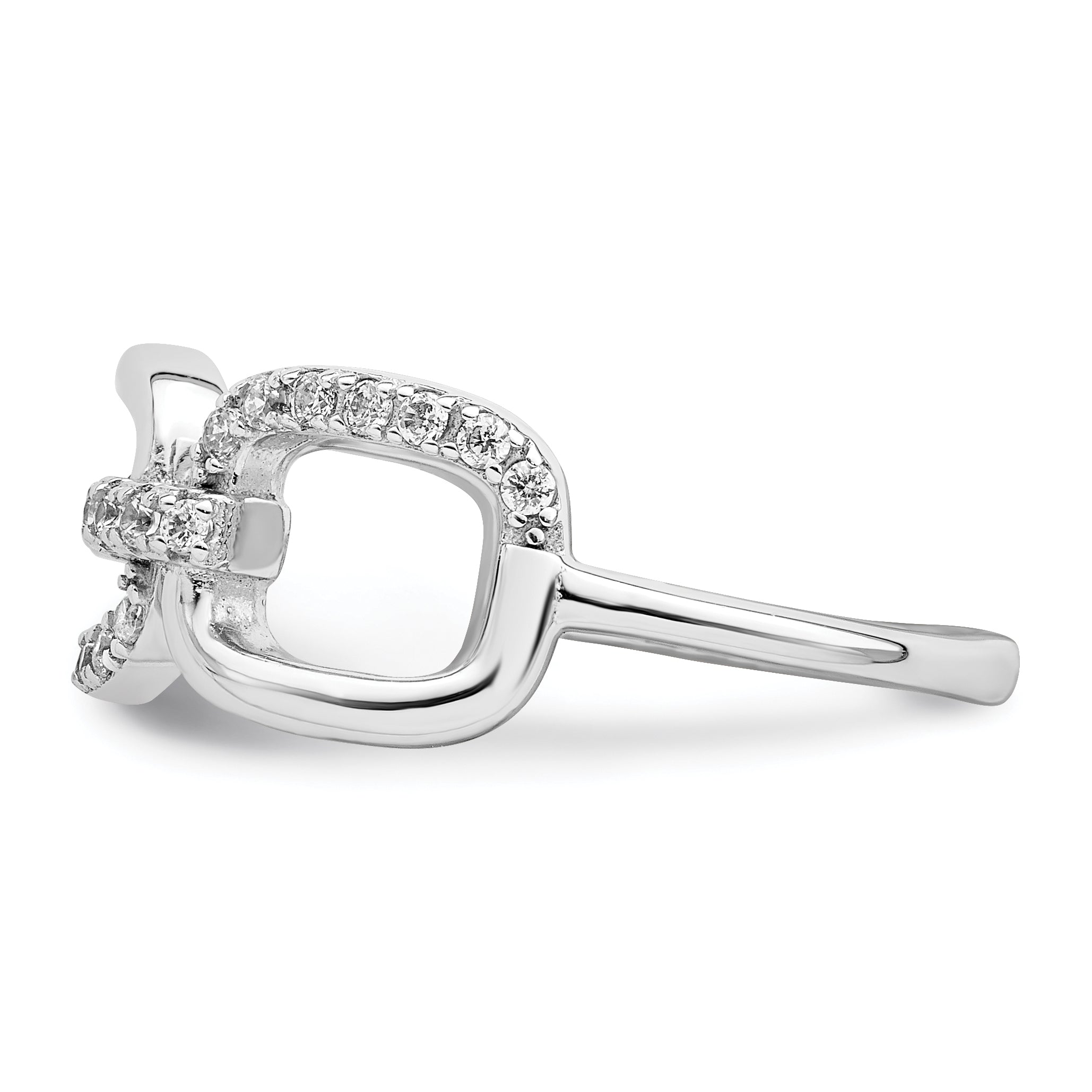 Sterling Silver Rhodium-plated Polished CZ 3 Square Ring