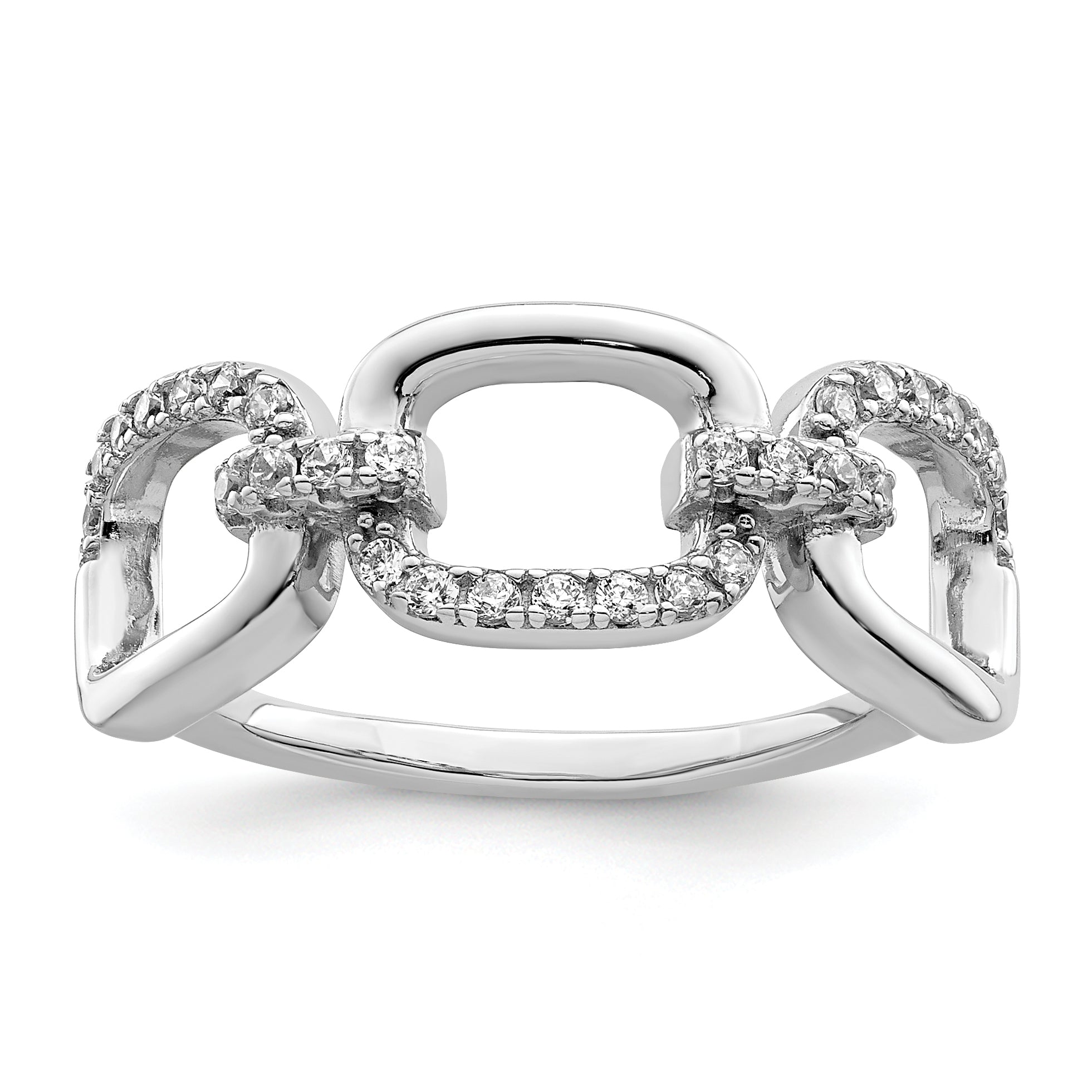 Sterling Silver Rhodium-plated Polished CZ 3 Square Ring Main image