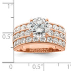Sterling Silver Polished Rose-tone 3 Row CZ Ring