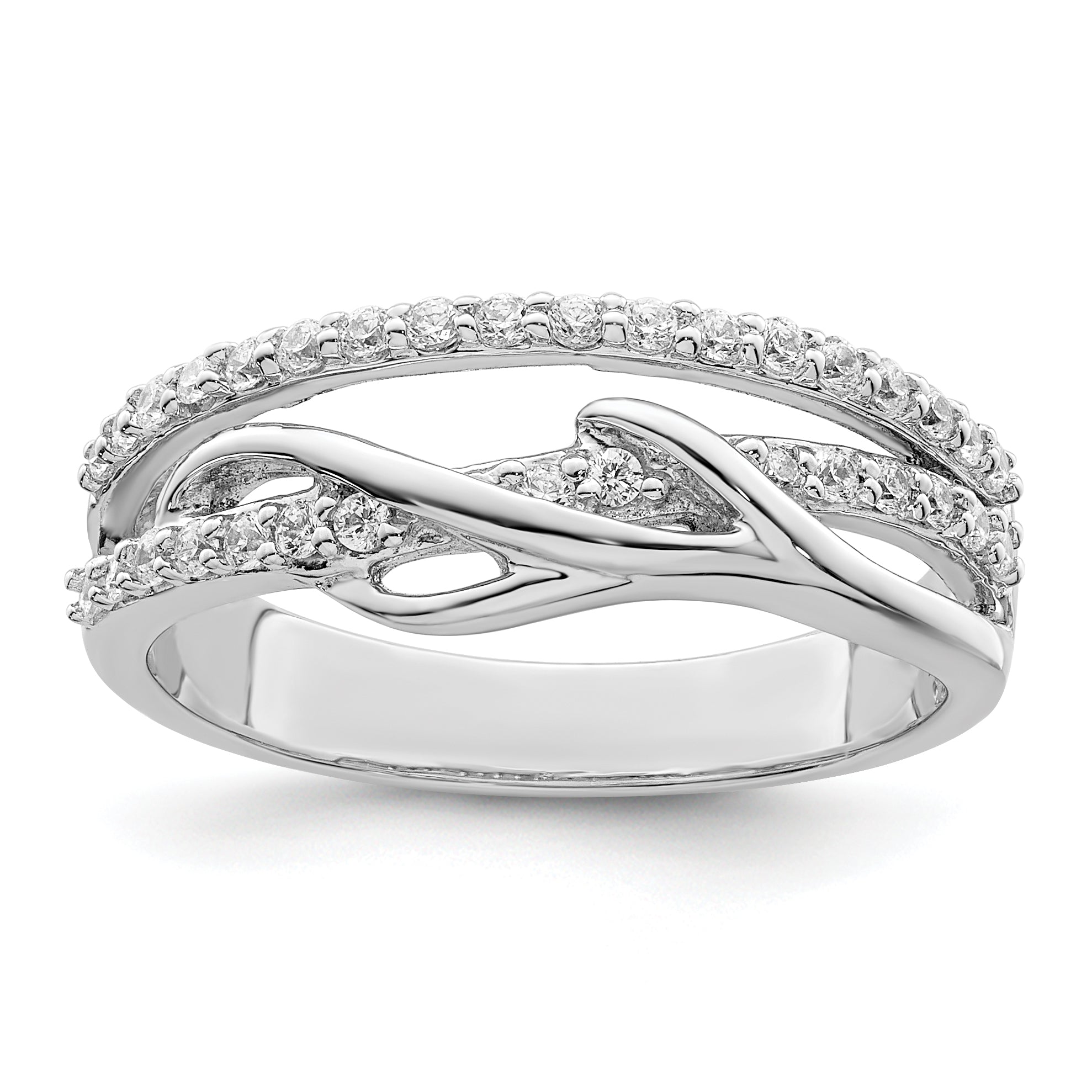 Sterling Silver Rhodium-plated CZ Twist Ring Main image