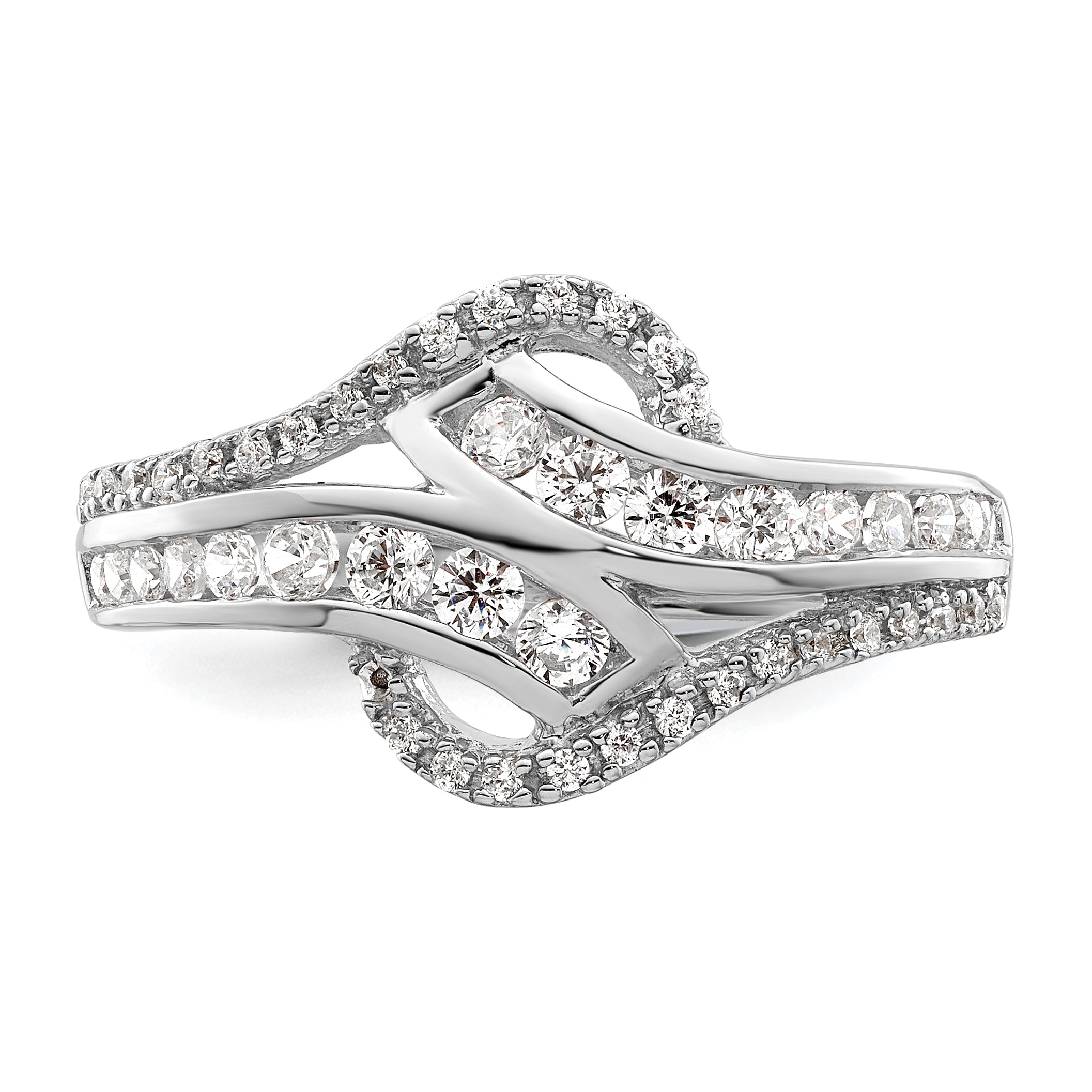 Sterling Silver Rhodium-plated Twist CZ Ring