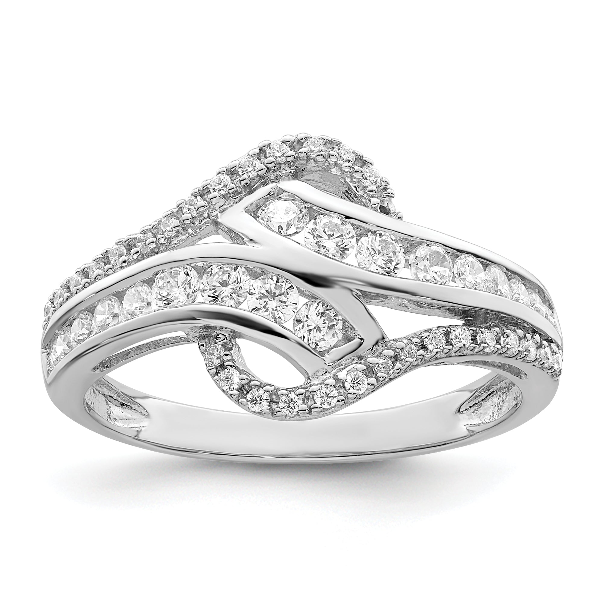Sterling Silver Rhodium-plated Twist CZ Ring Main image