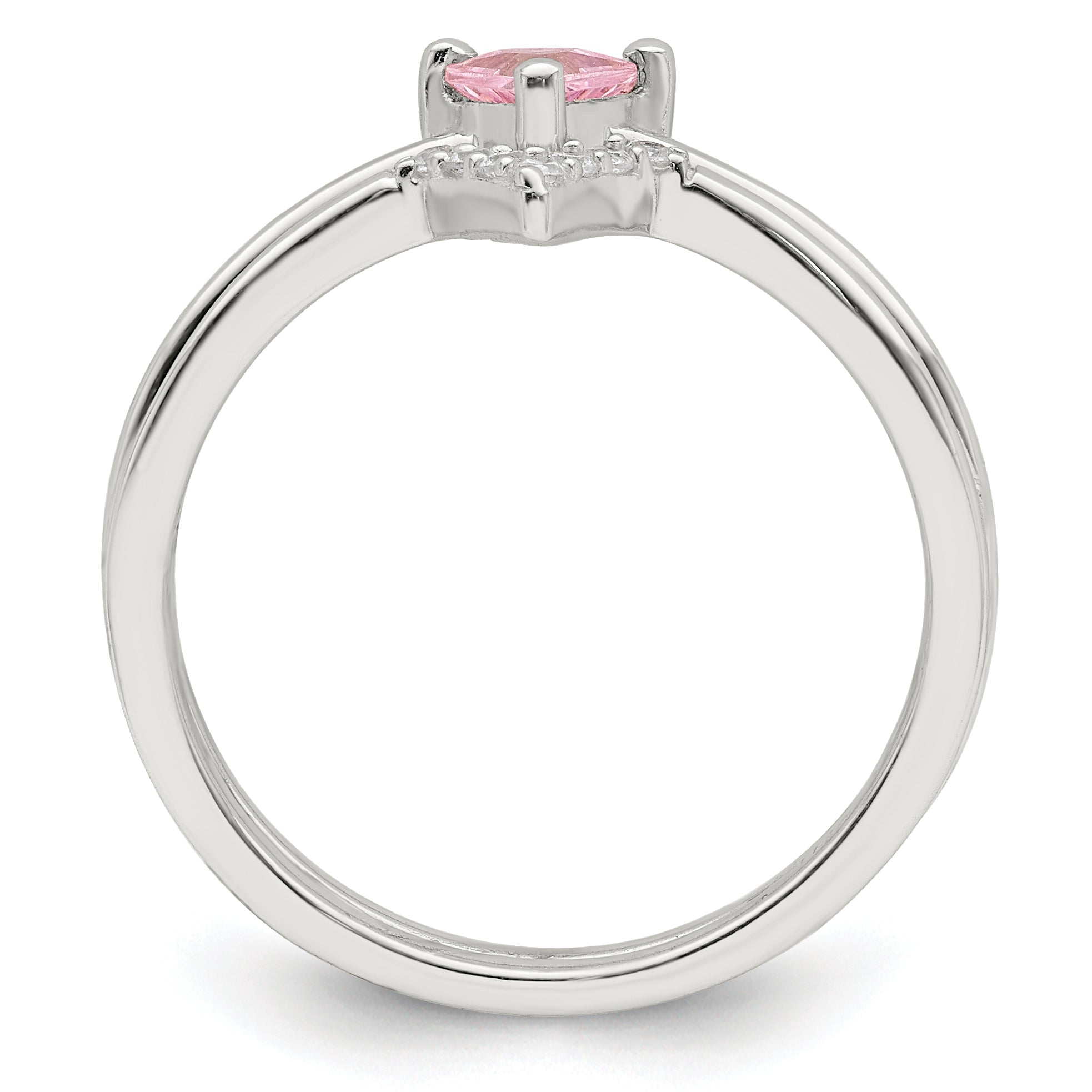 Sterling Silver Pink Trillion CZ and White CZ Ring Set Secondary image