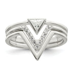 Sterling Silver Polished Triangle CZ 3 Ring Set
