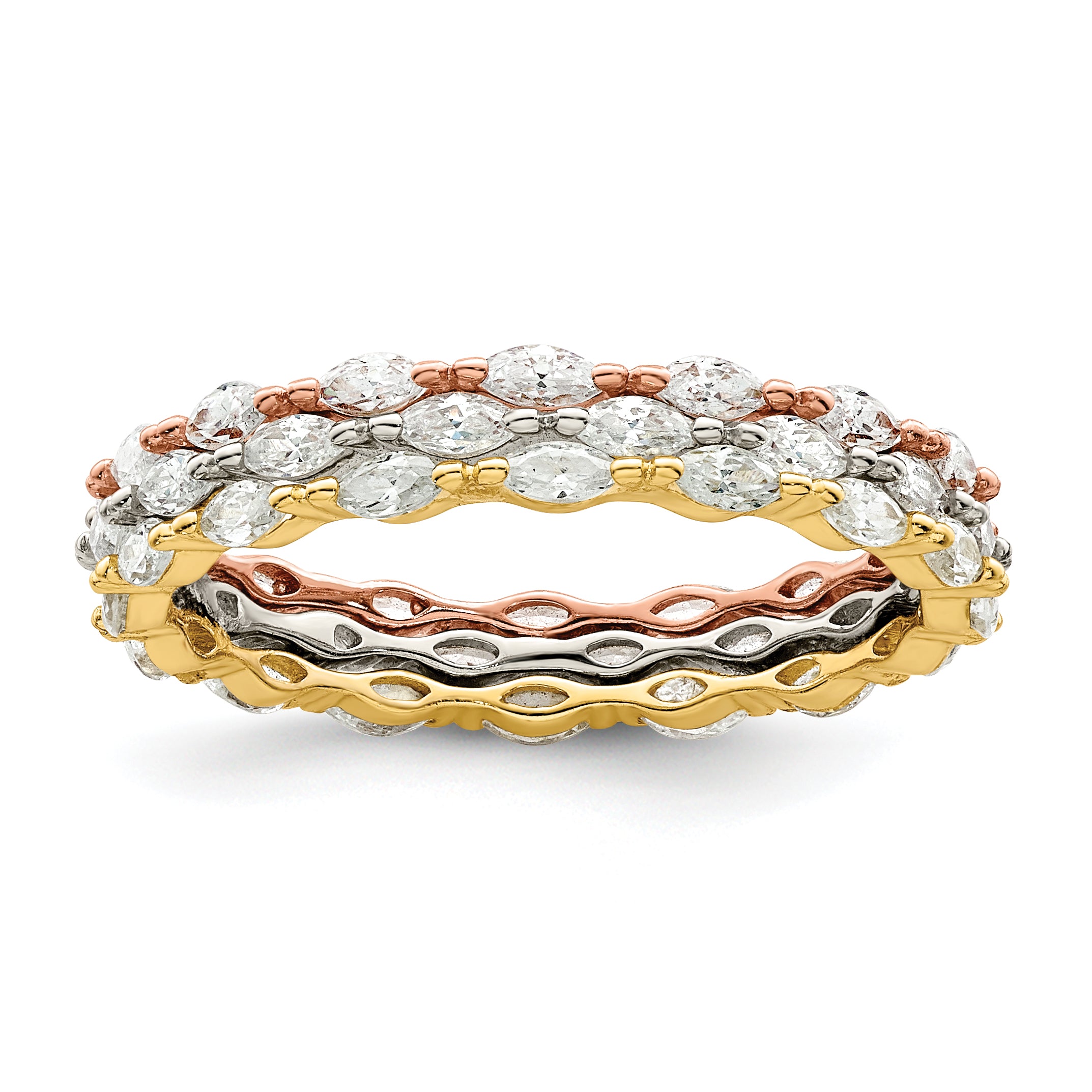 Sterling Silver Rose & Gold-tone Marquise CZ Eternity 3 Ring Set Main image