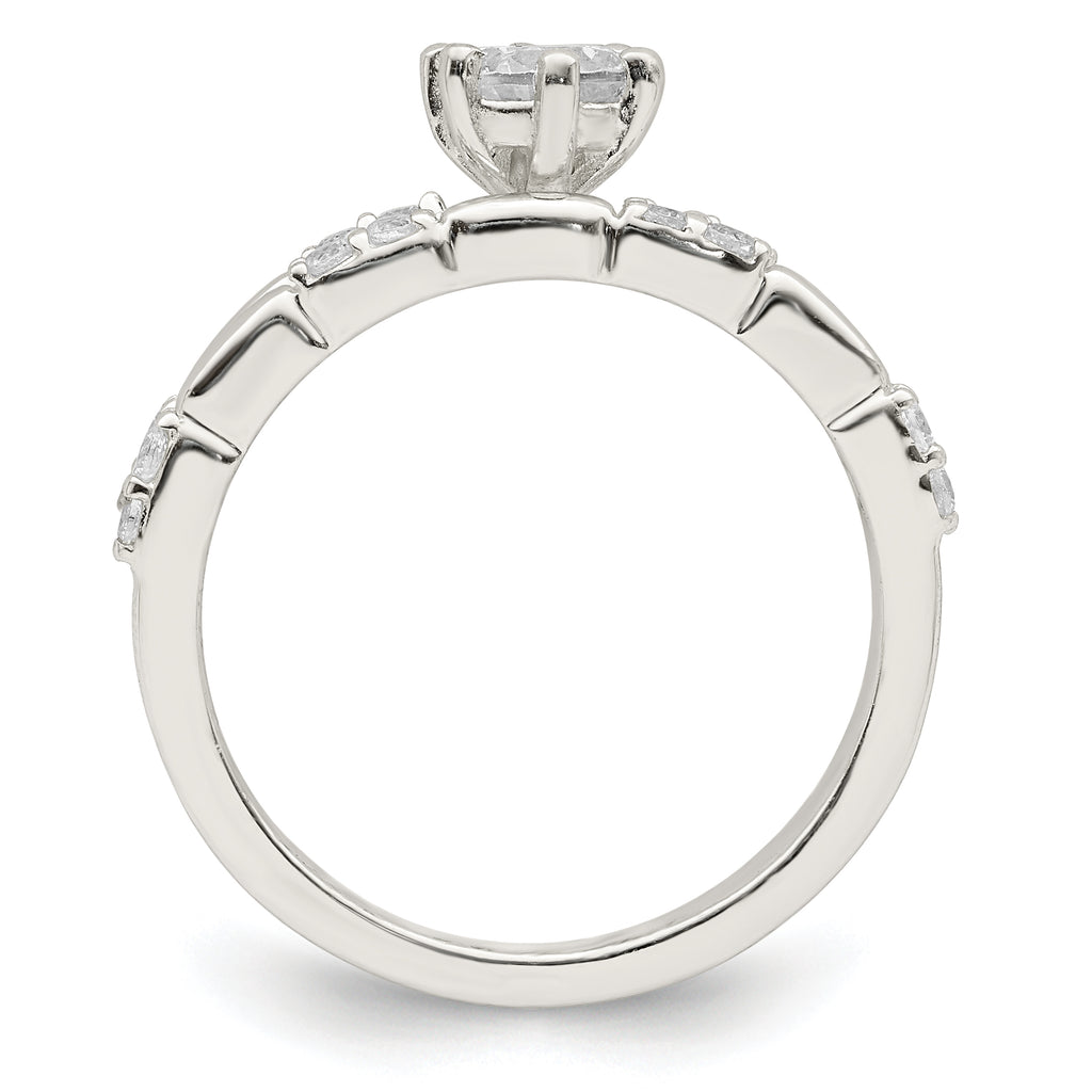 Sterling Silver Polished Cubic Zirconi Wedding Ring Set