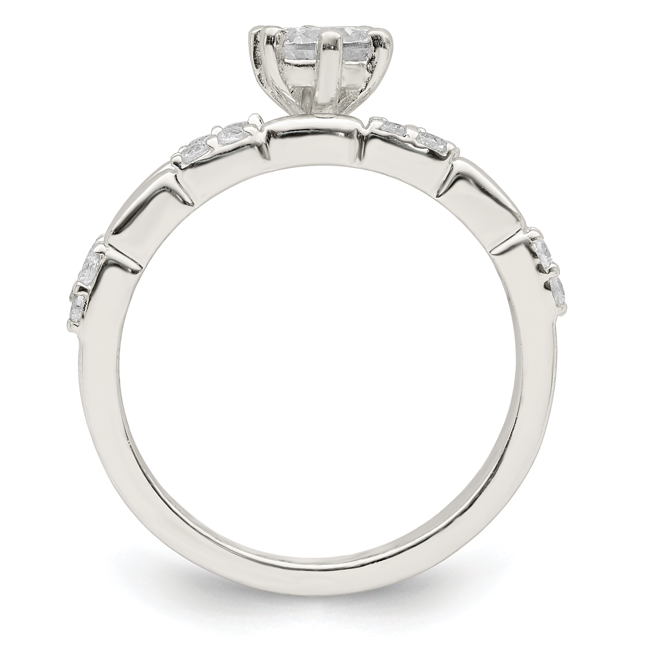 Sterling Silver Polished Cubic Zirconi Wedding Ring Set