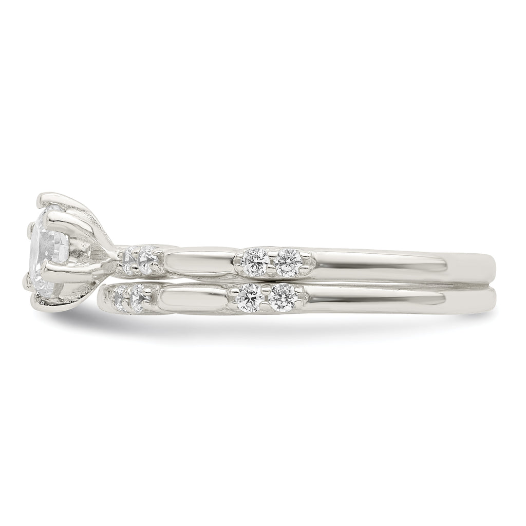 Sterling Silver Polished Cubic Zirconi Wedding Ring Set