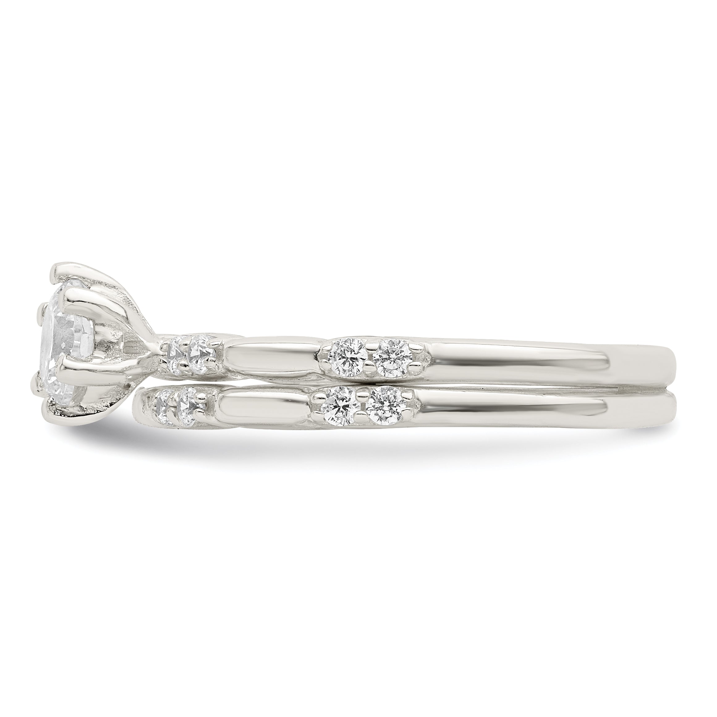 Sterling Silver Polished Cubic Zirconi Wedding Ring Set