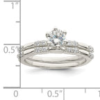 Sterling Silver Polished Cubic Zirconi Wedding Ring Set