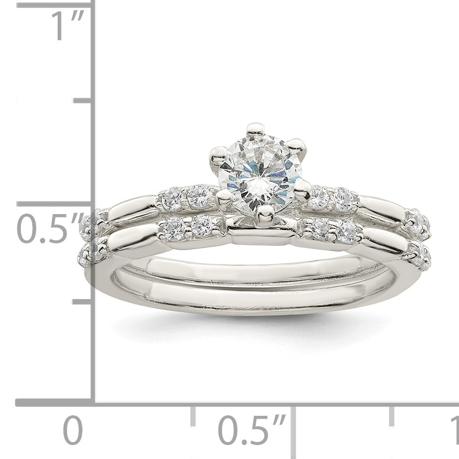 Sterling Silver Polished Cubic Zirconi Wedding Ring Set