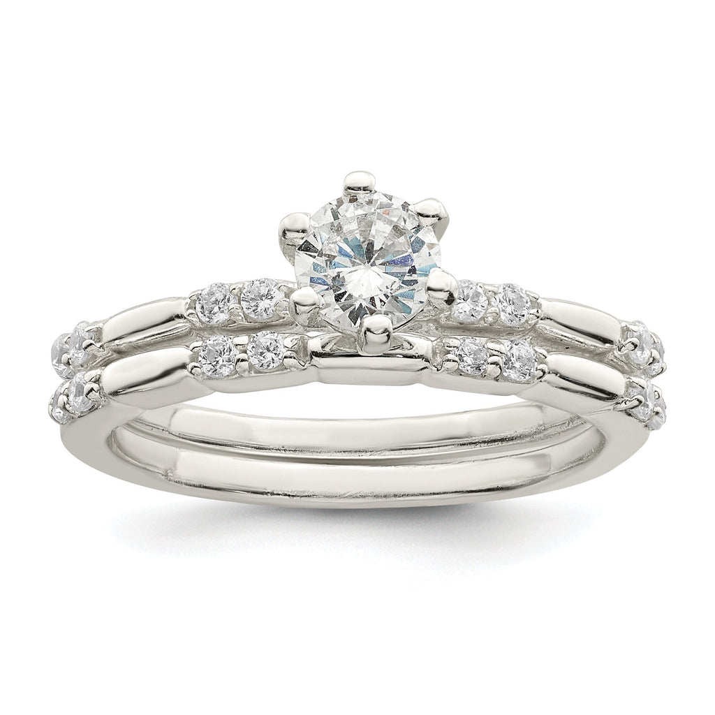 Cubic Zirconia Engagement Ring Set in Sterling Silver, Size 6–8 - Sophia Jewelers