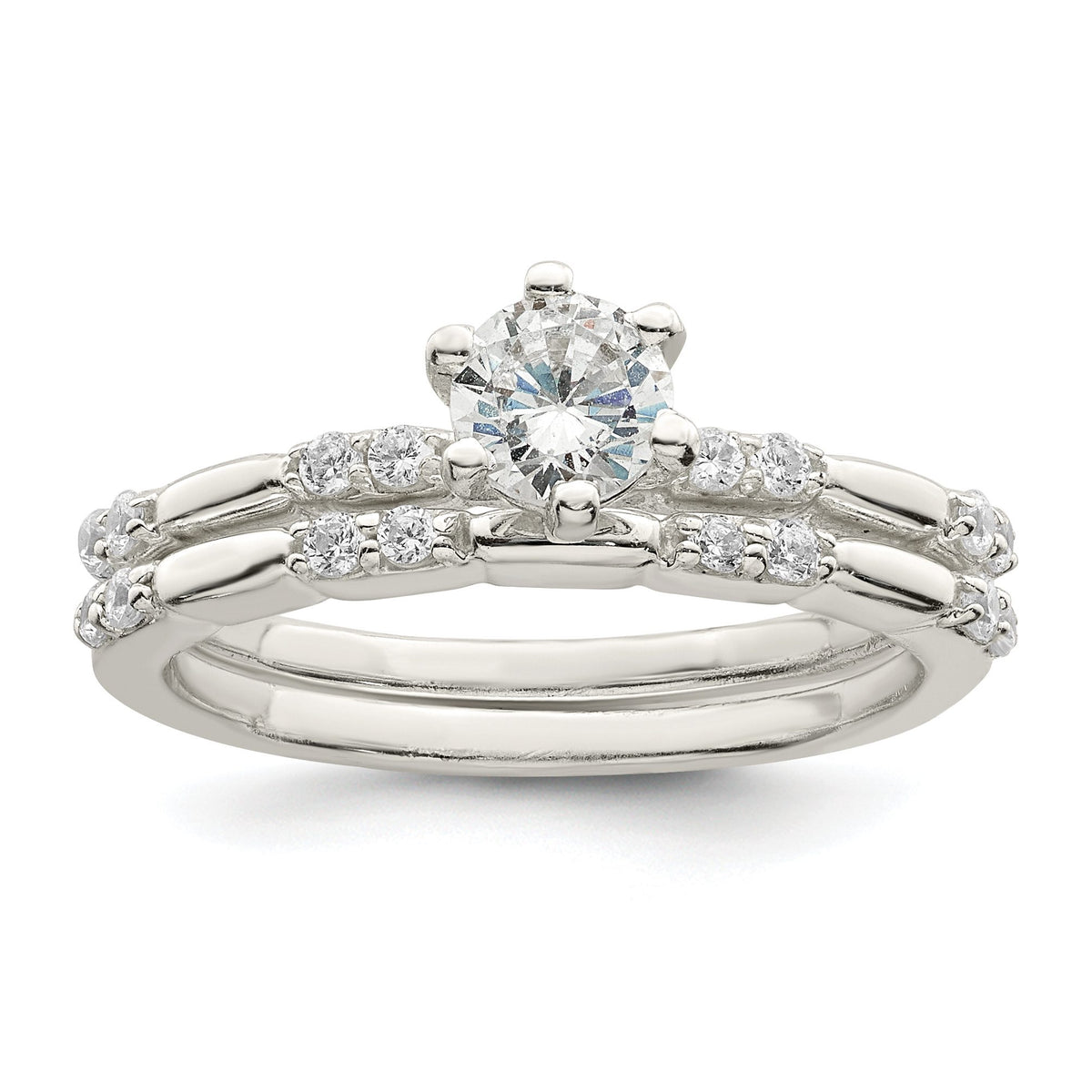 Cubic Zirconia Engagement Ring Set in Sterling Silver, Size 6–8 - Sophia Jewelers
