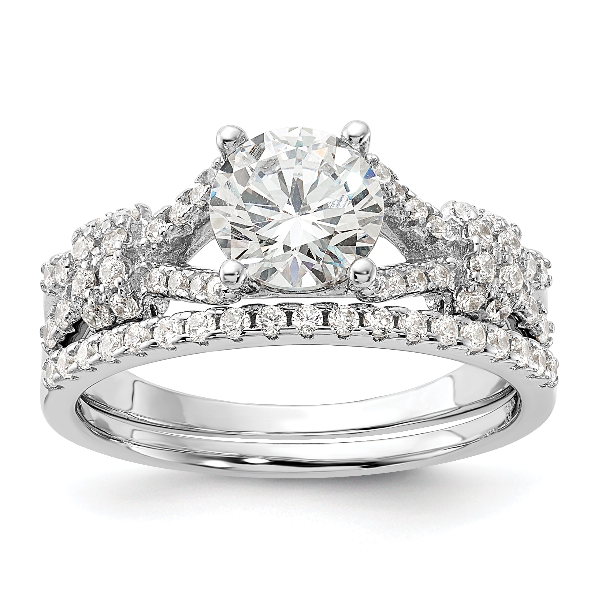 Sterling Silver Rhodium-plated Polished CZ Engagement and Band Set Main image
