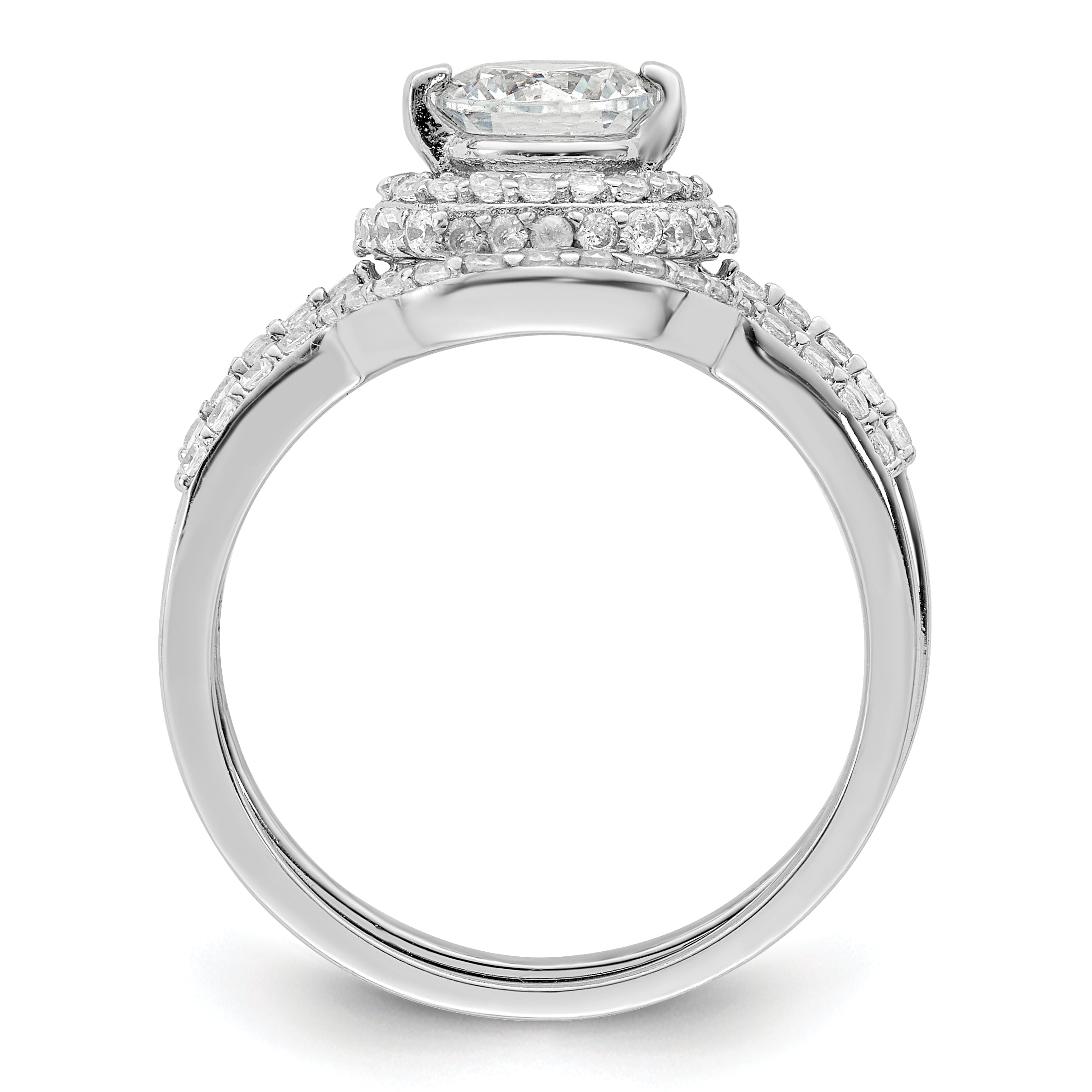 Sterling Silver Rhodium-plated CZ Halo Engagement Ring & Band Set Secondary image