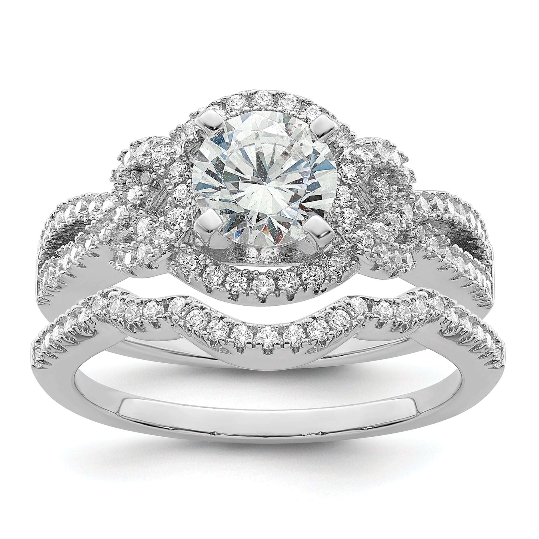 Sterling Silver Rhodium plated 2 piece CZ Bridal Ring Set Main image