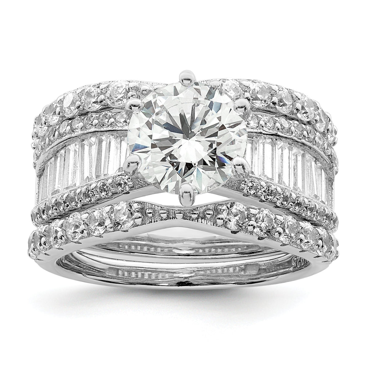 Cubic Zirconia Trio Ring Set in Sterling Silver, Size 8 - Sophia Jewelers