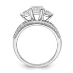 Sterling Silver Rhodium-plated CZ 3 Stone Pave Band Engagement Ring Set