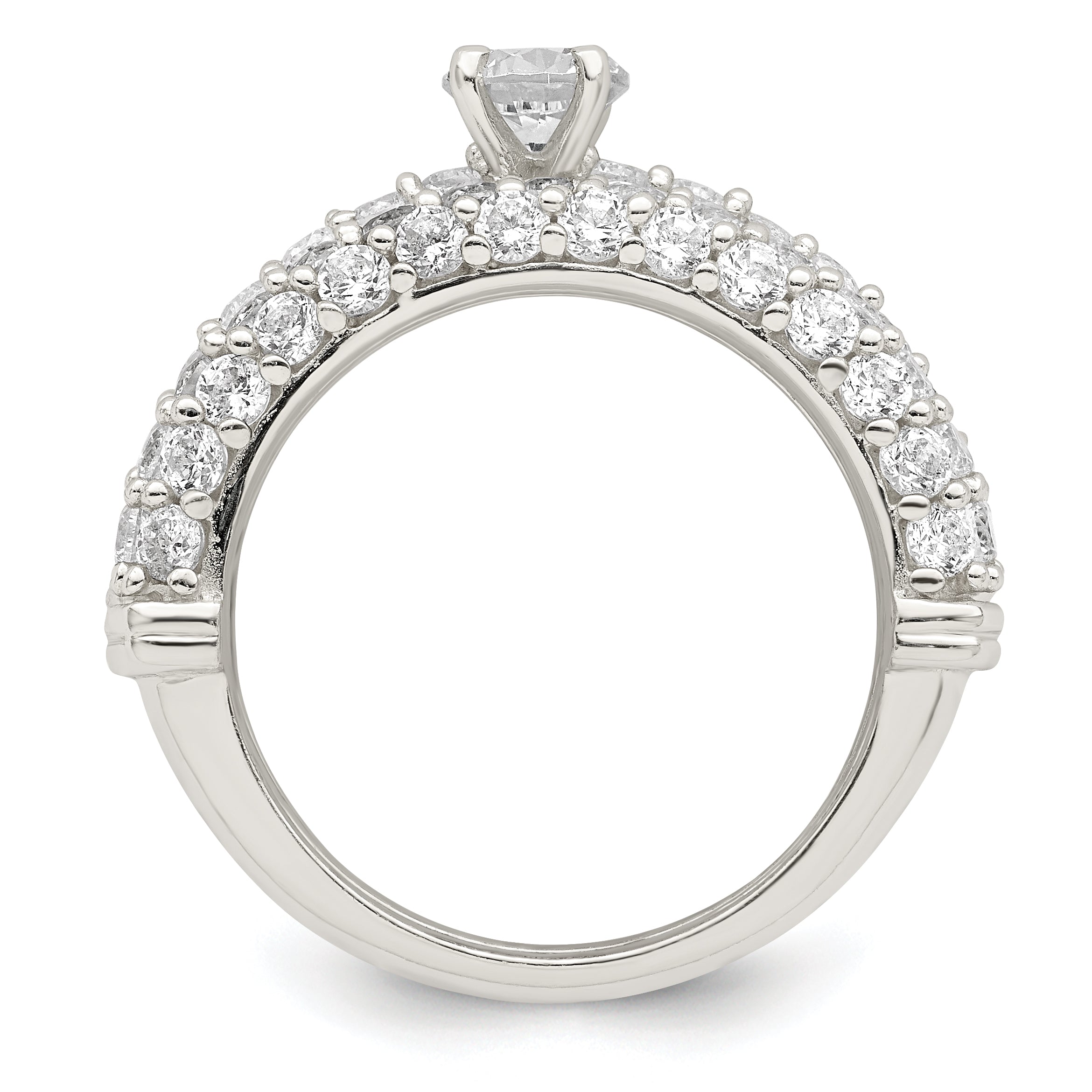 Sterling Silver Polished Pave CZ Wedding Ring Set Secondary image