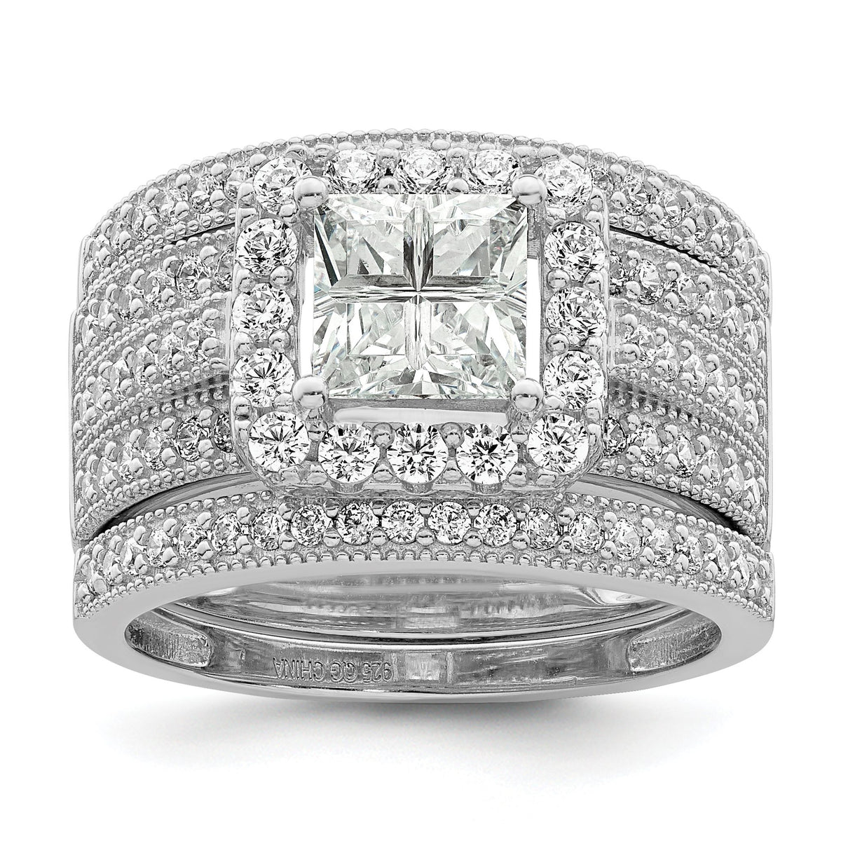 Cubic Zirconia Bridal Set Engagement Ring in Sterling Silver, 6mm, Size 6–8 - Sophia Jewelers Main image