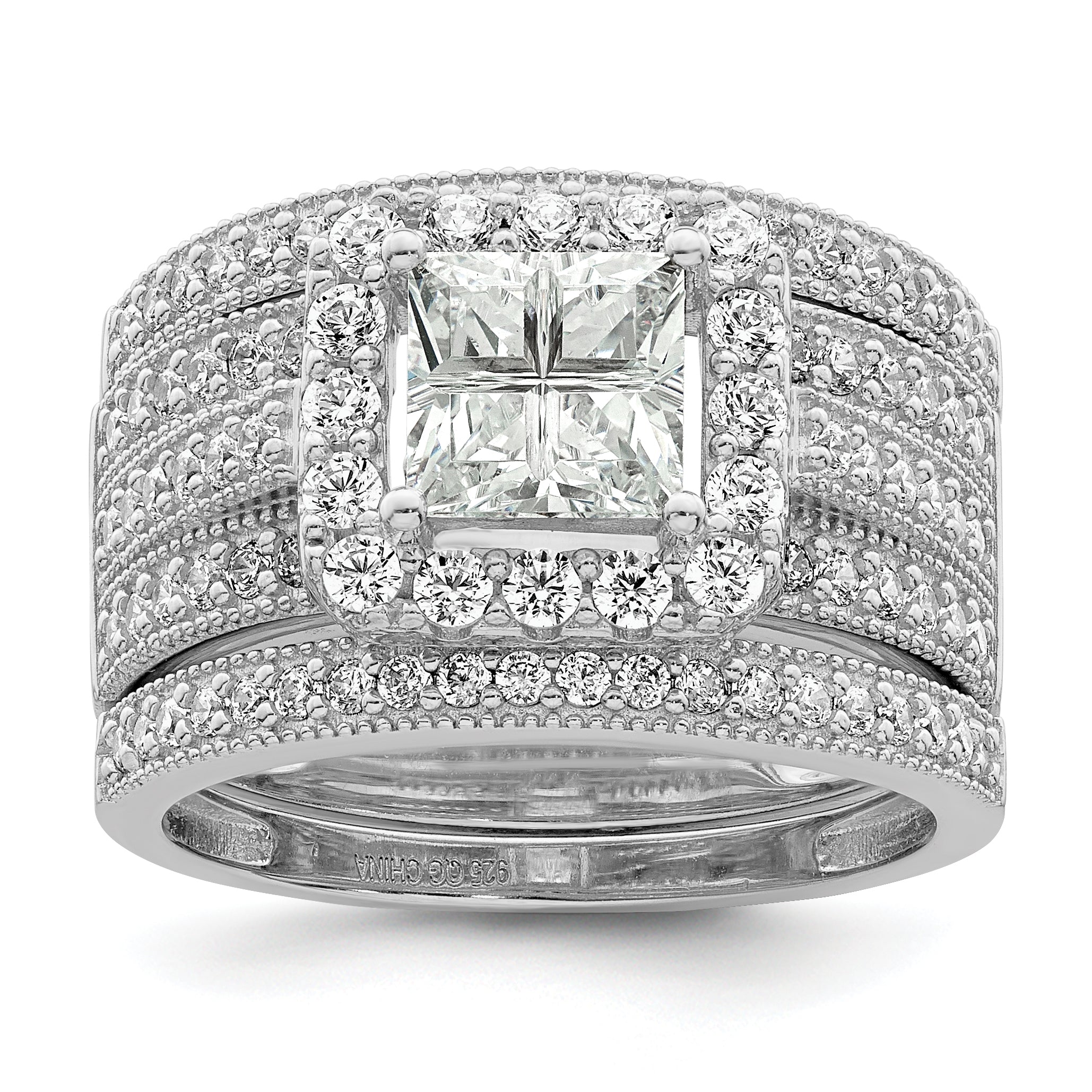 Sterling Silver Rhodium plated CZ 3 piece Bridal Ring Set Main image
