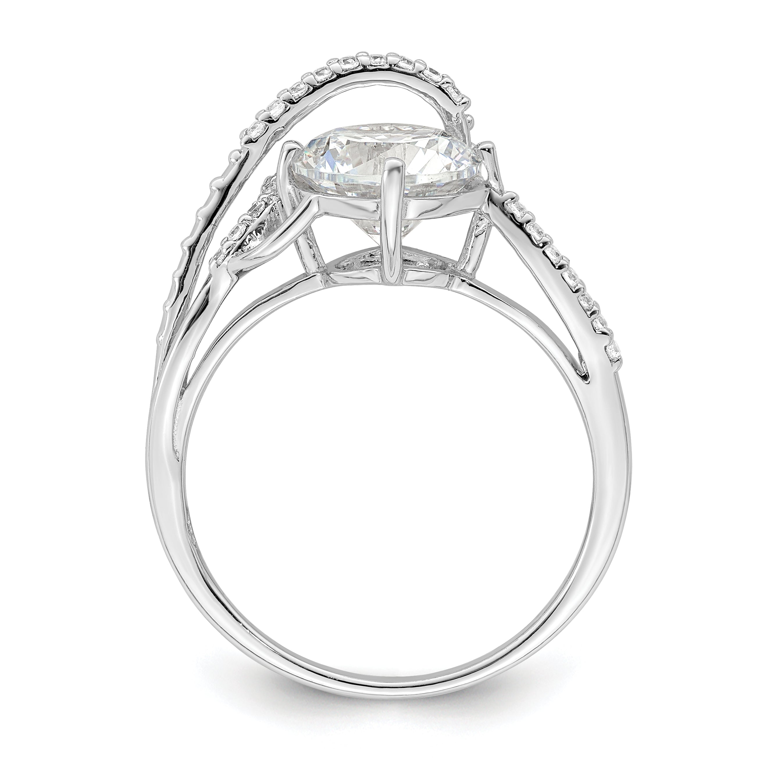 Sterling Silver Rhodium-plated Overlap CZ Ring Secondary image
