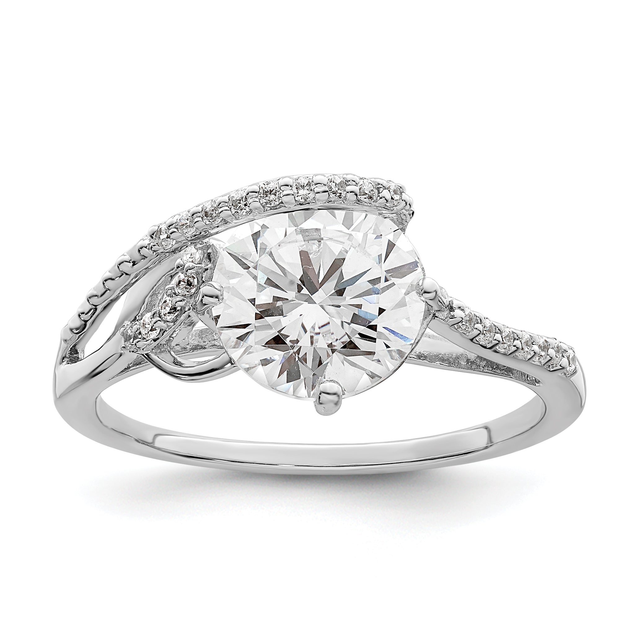 Sterling Silver Rhodium-plated Overlap CZ Ring Main image