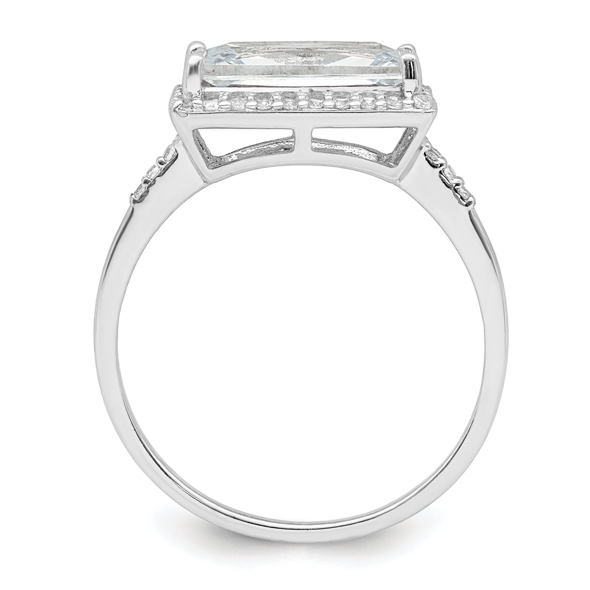Sterling Silver Rhodium-plated Rectangular Shaped Halo CZ Ring Secondary image