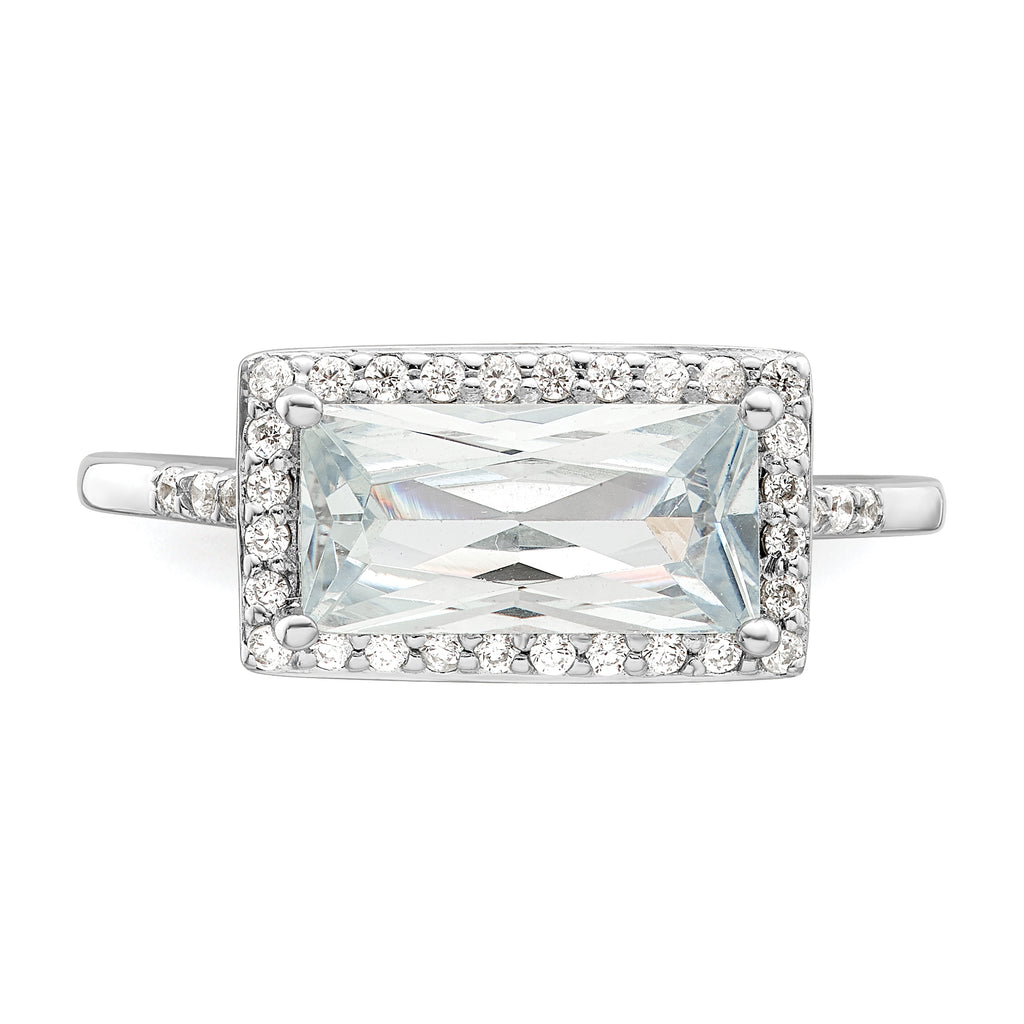 Sterling Silver Rhodium-plated Rectangular Shaped Halo CZ Ring