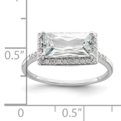 Sterling Silver Rhodium-plated Rectangular Shaped Halo CZ Ring