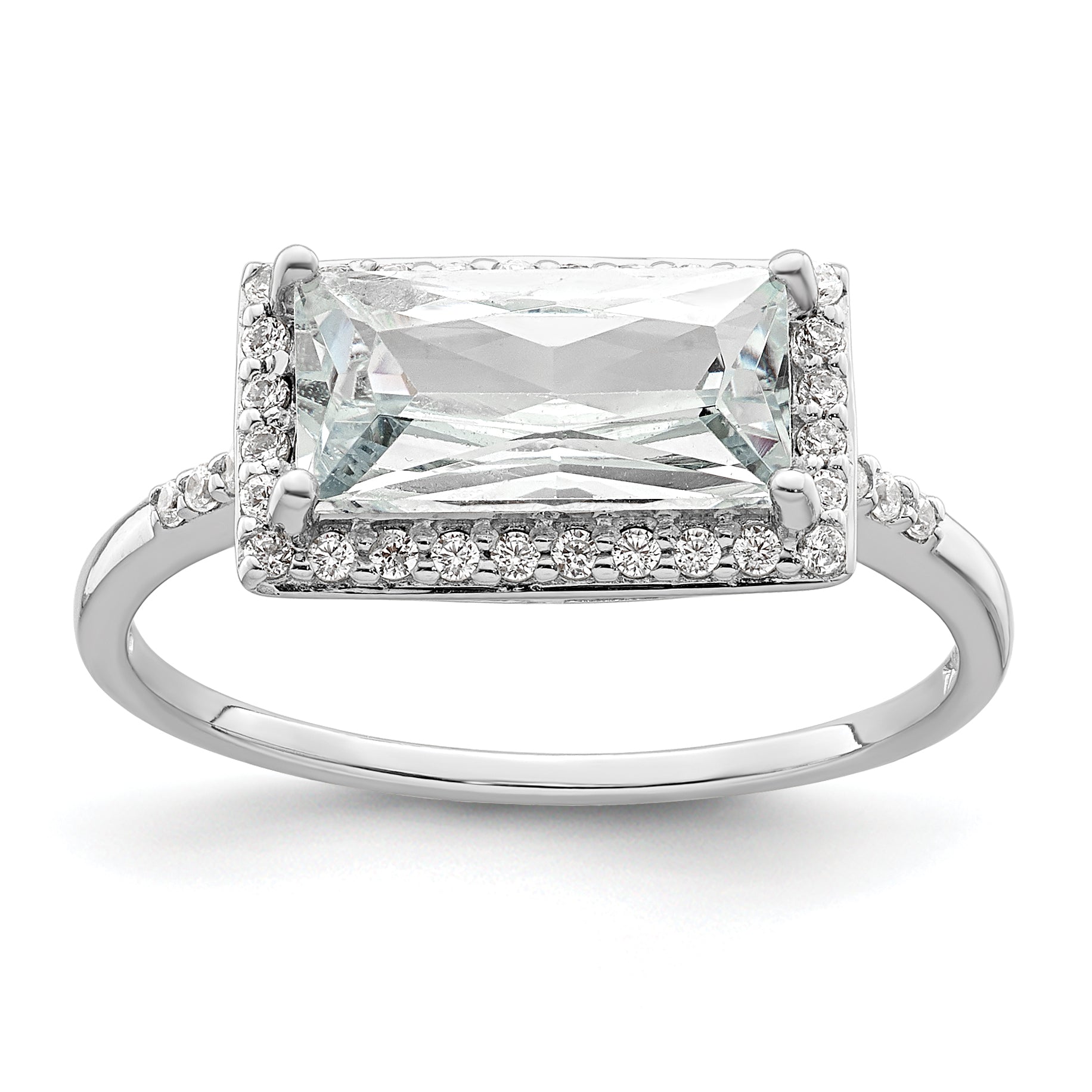 Sterling Silver Rhodium-plated Rectangular Shaped Halo CZ Ring Main image