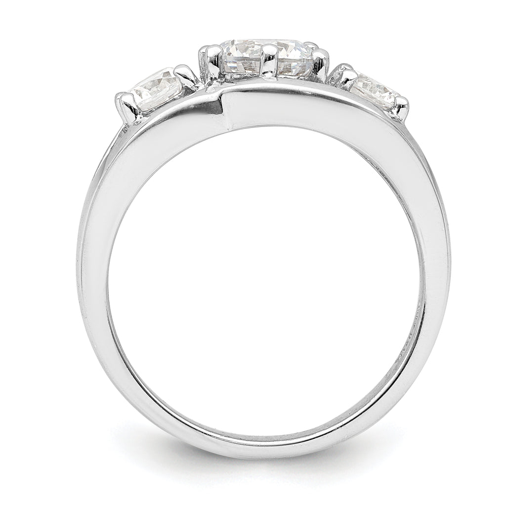 Sterling Silver Rhodium-Plated Three Stone Twist Cubic Zirconi Ring