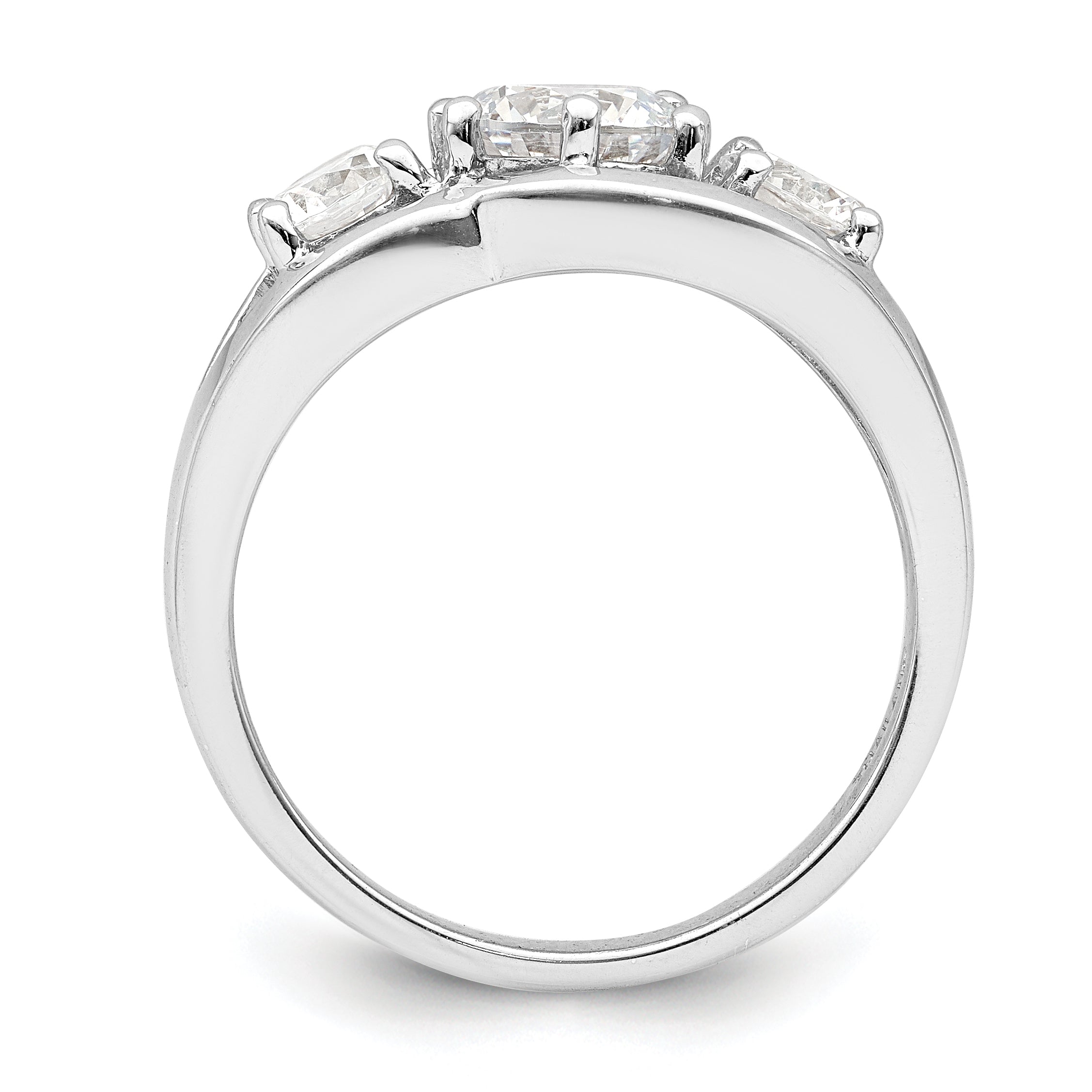 Sterling Silver Rhodium-Plated Three Stone Twist Cubic Zirconi Ring