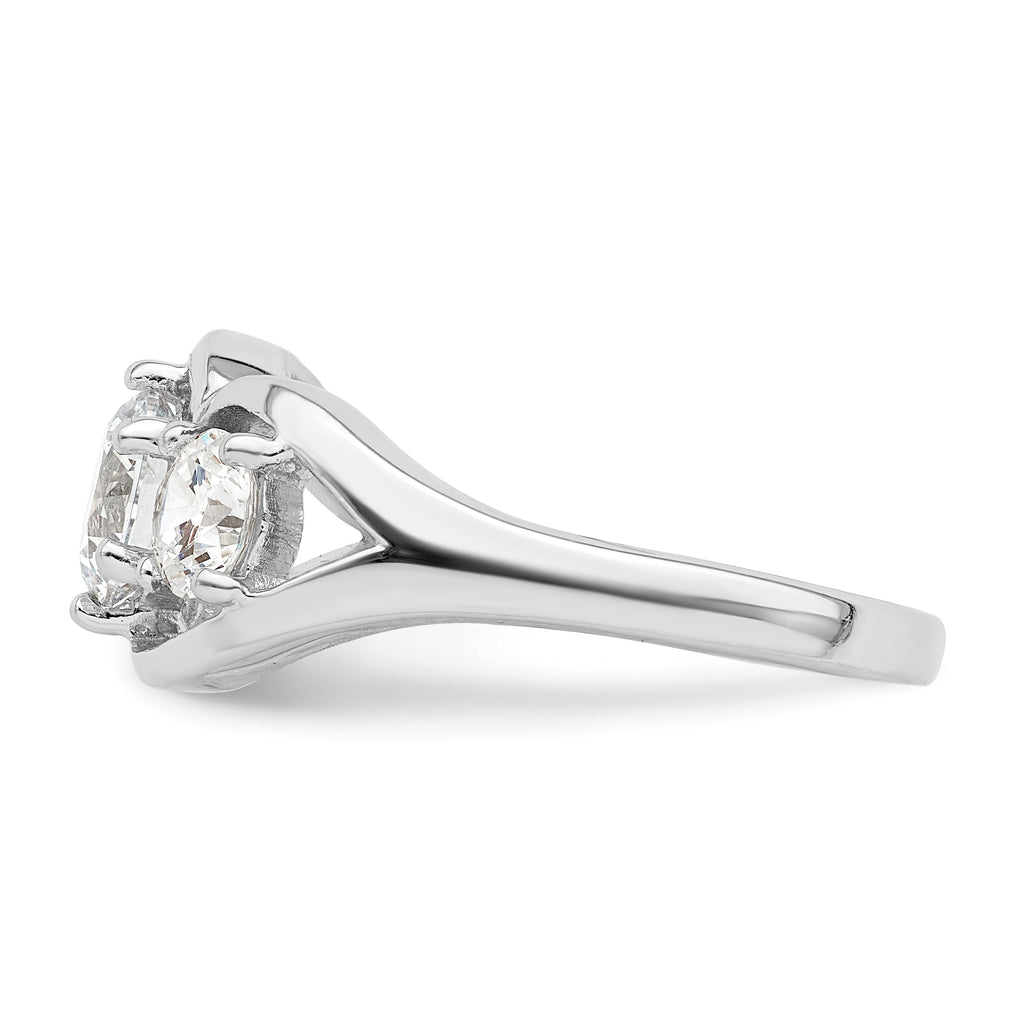 Sterling Silver Rhodium-Plated Three Stone Twist Cubic Zirconi Ring