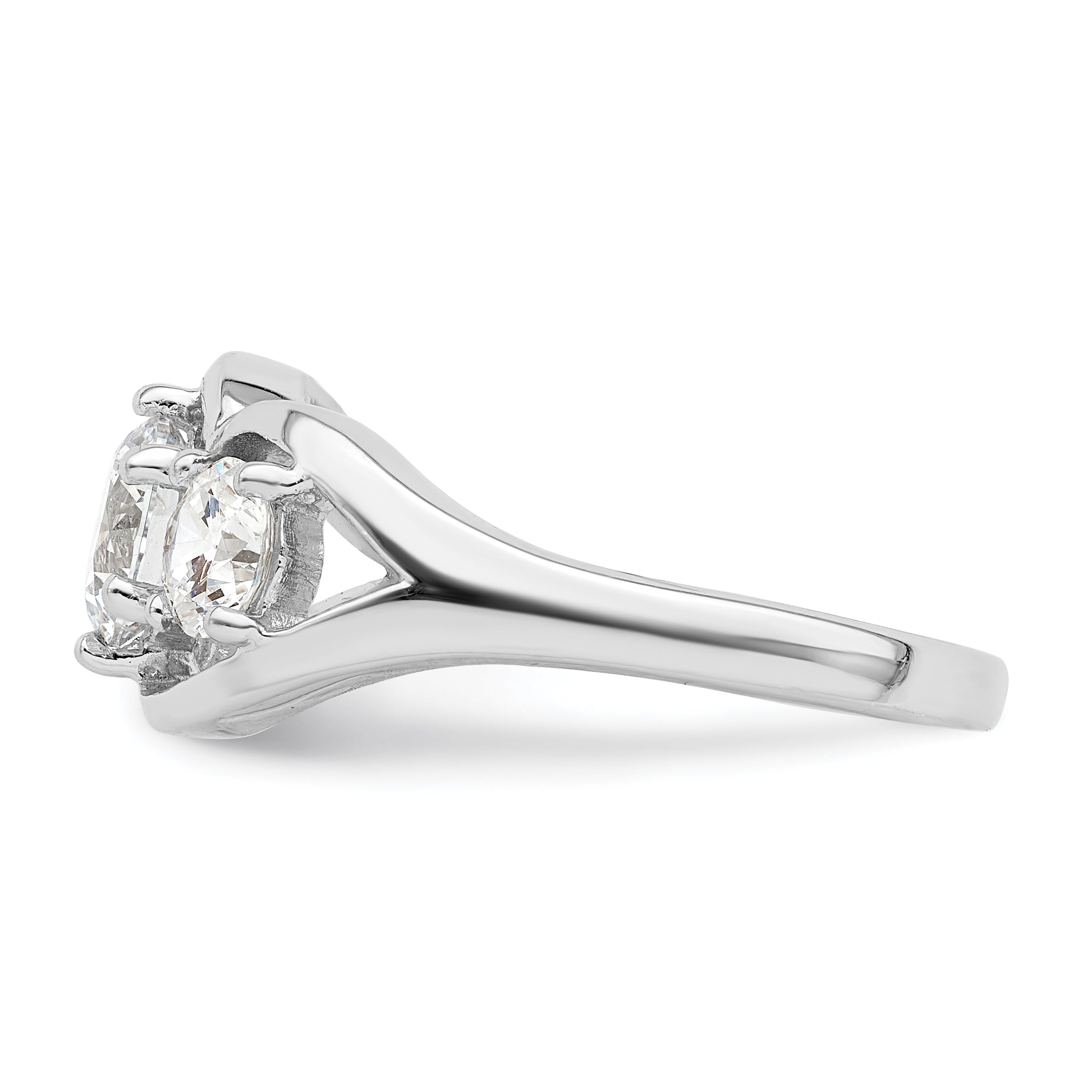 Sterling Silver Rhodium-Plated Three Stone Twist Cubic Zirconi Ring