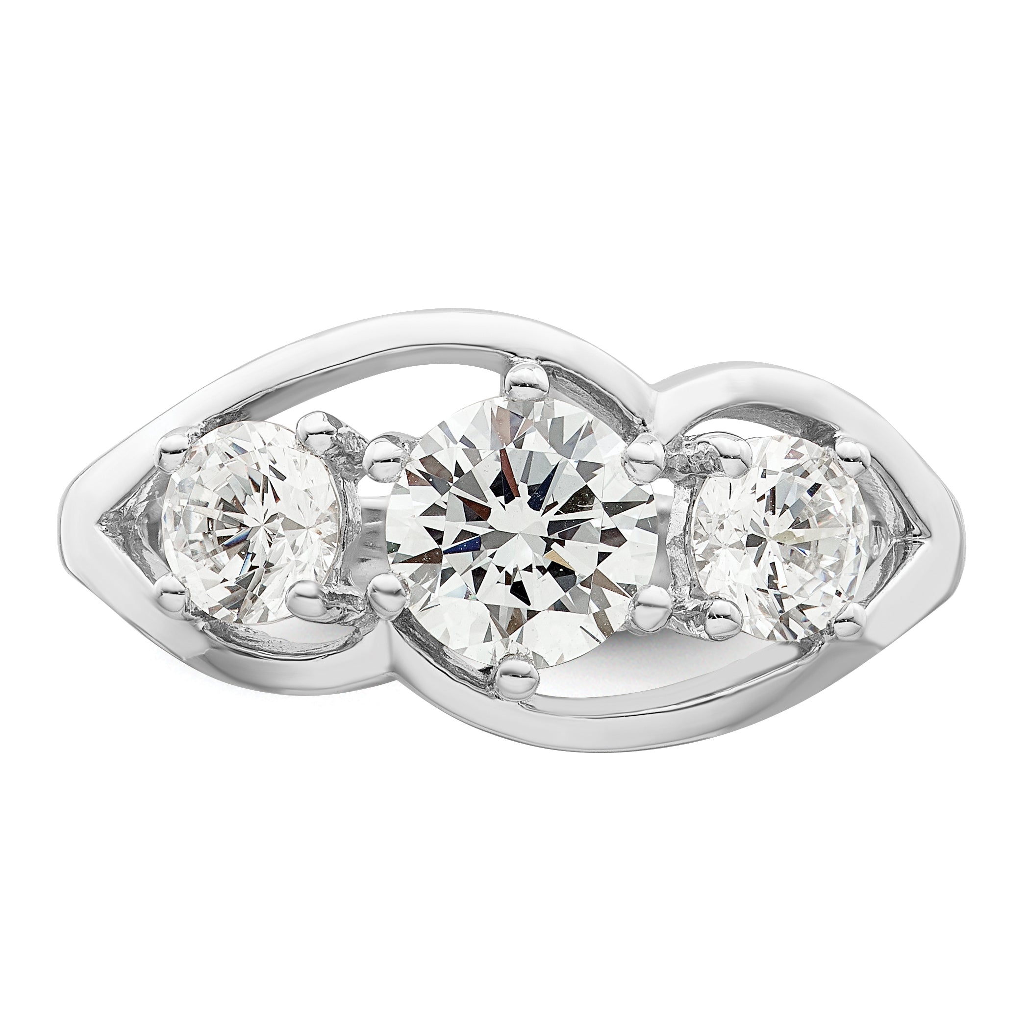 Sterling Silver Rhodium-Plated Three Stone Twist Cubic Zirconi Ring