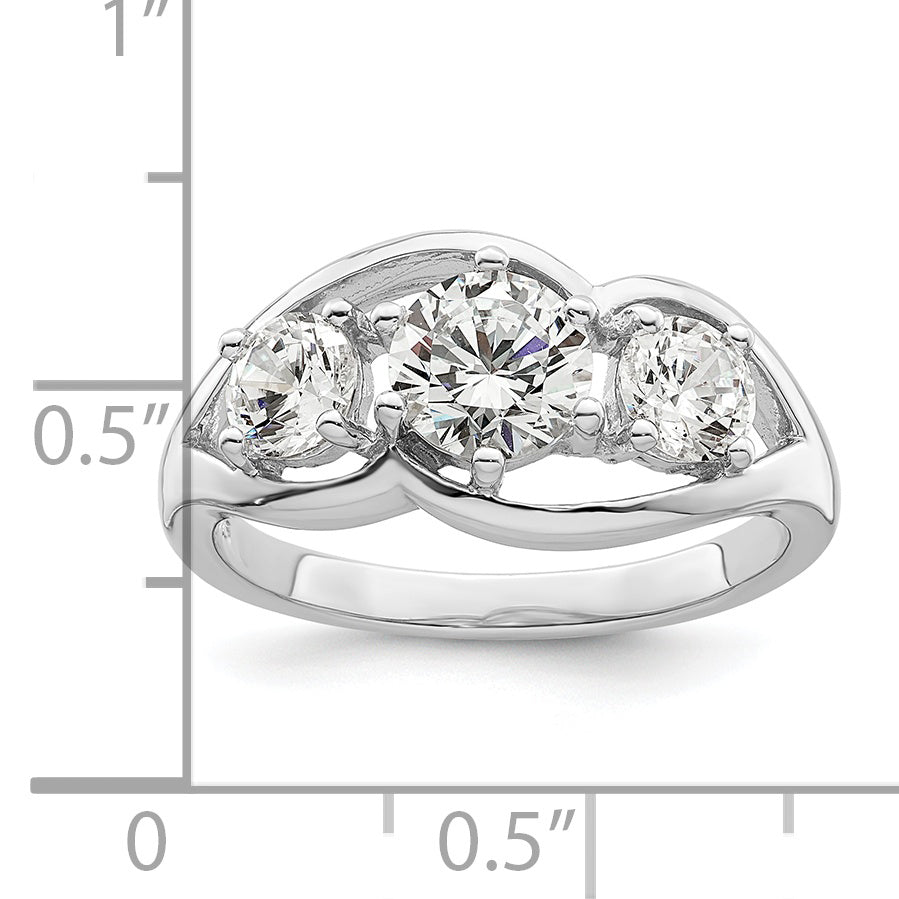 Sterling Silver Rhodium-Plated Three Stone Twist Cubic Zirconi Ring