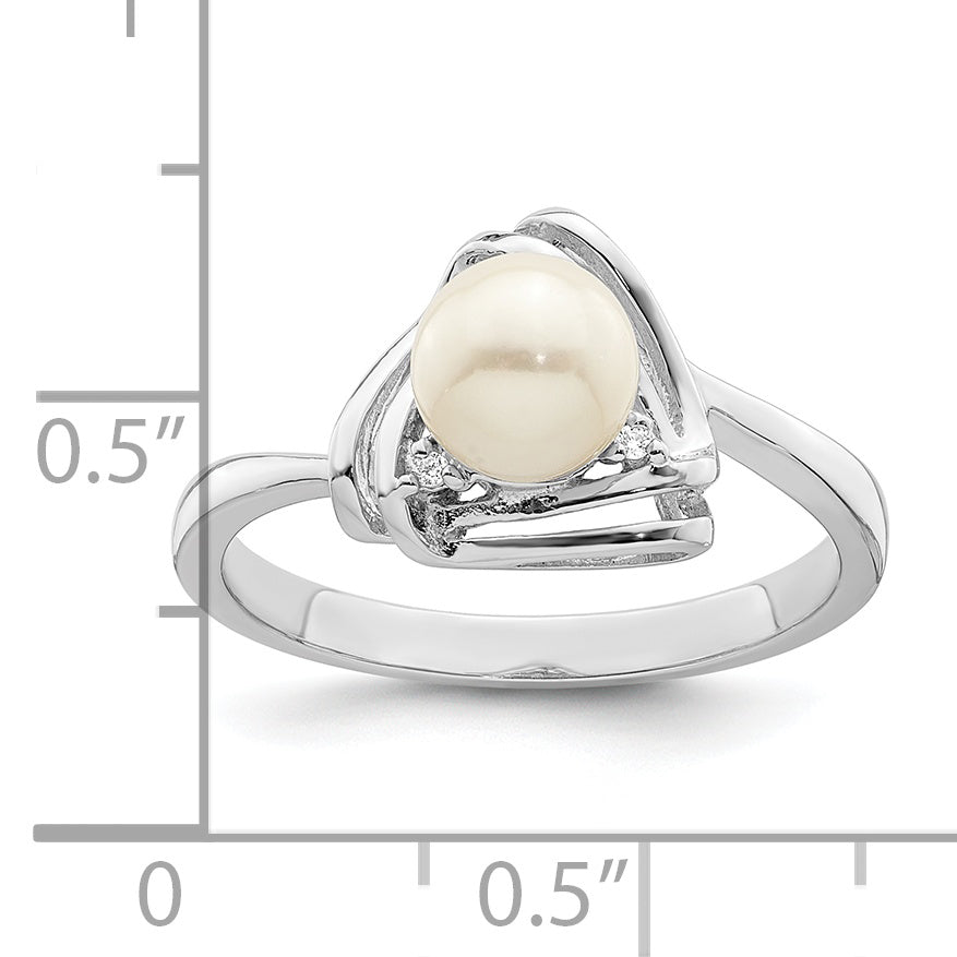 Sterling Silver Rhodium-plated FWC Pearl and CZ Triangle Ring Secondary image