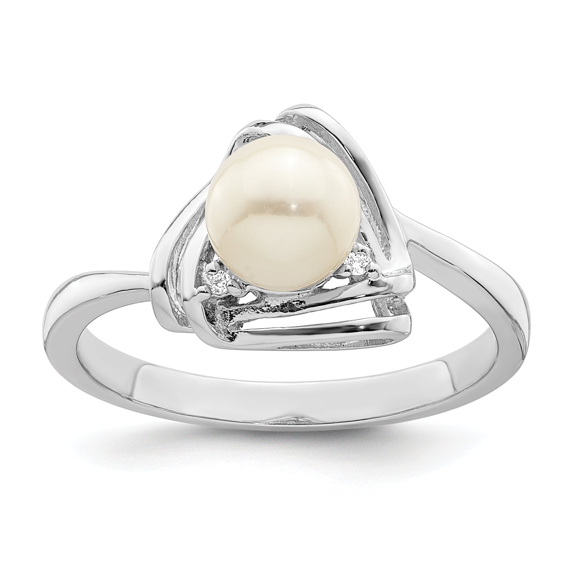 Sterling Silver Rhodium-plated FWC Pearl and CZ Triangle Ring Main image