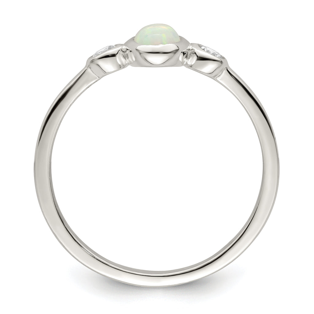 Sterling Silver Polished Cubic Zirconi and White Created Opal Ring