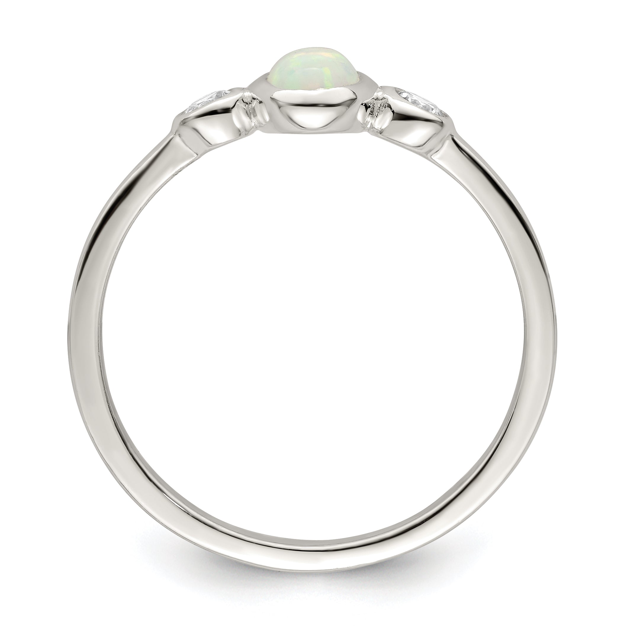 Sterling Silver Polished Cubic Zirconi and White Created Opal Ring
