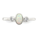 Sterling Silver Polished Cubic Zirconi and White Created Opal Ring