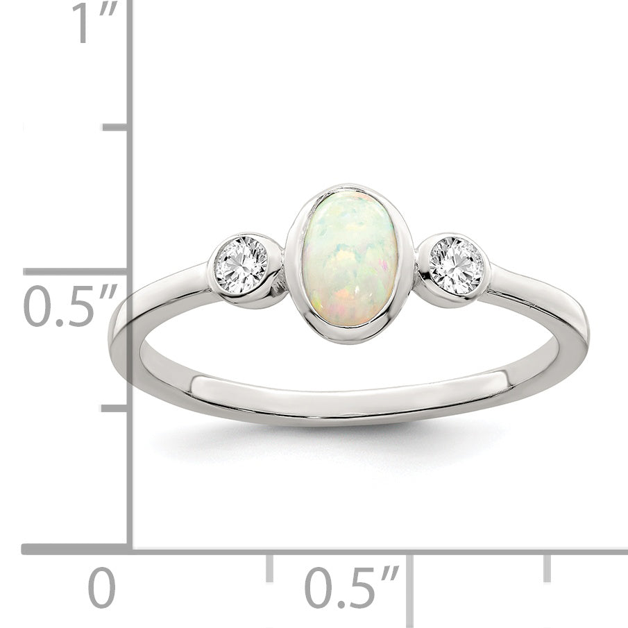 Sterling Silver Polished Cubic Zirconi and White Created Opal Ring