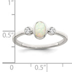 Sterling Silver Polished Cubic Zirconi and White Created Opal Ring