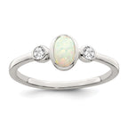 Sterling Silver Polished Cubic Zirconi and White Created Opal Ring