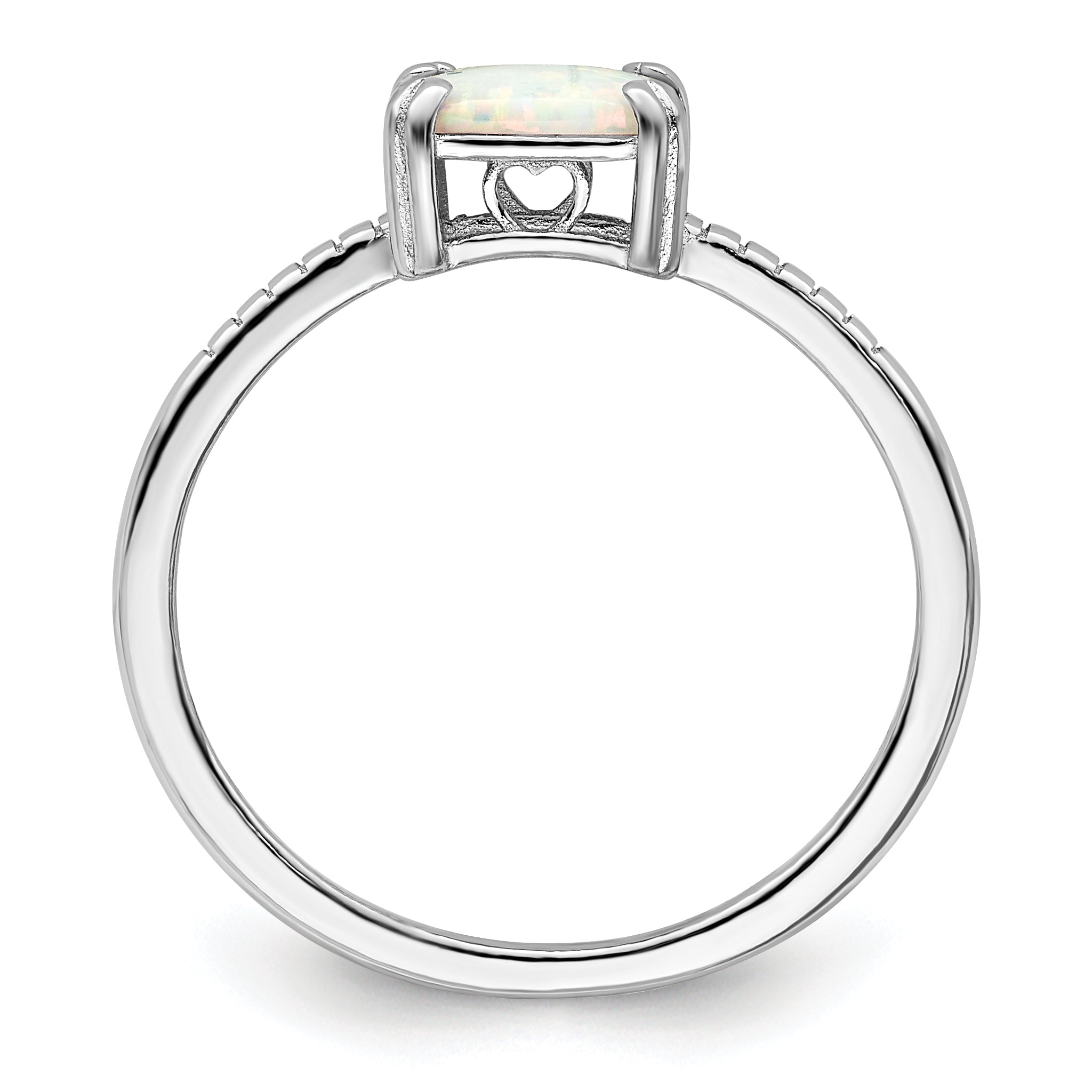 Sterling Silver Rhodium-plated Polished Square White Created Opal Ring Secondary image