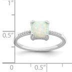 Sterling Silver Rhodium-plated Polished Square White Created Opal Ring