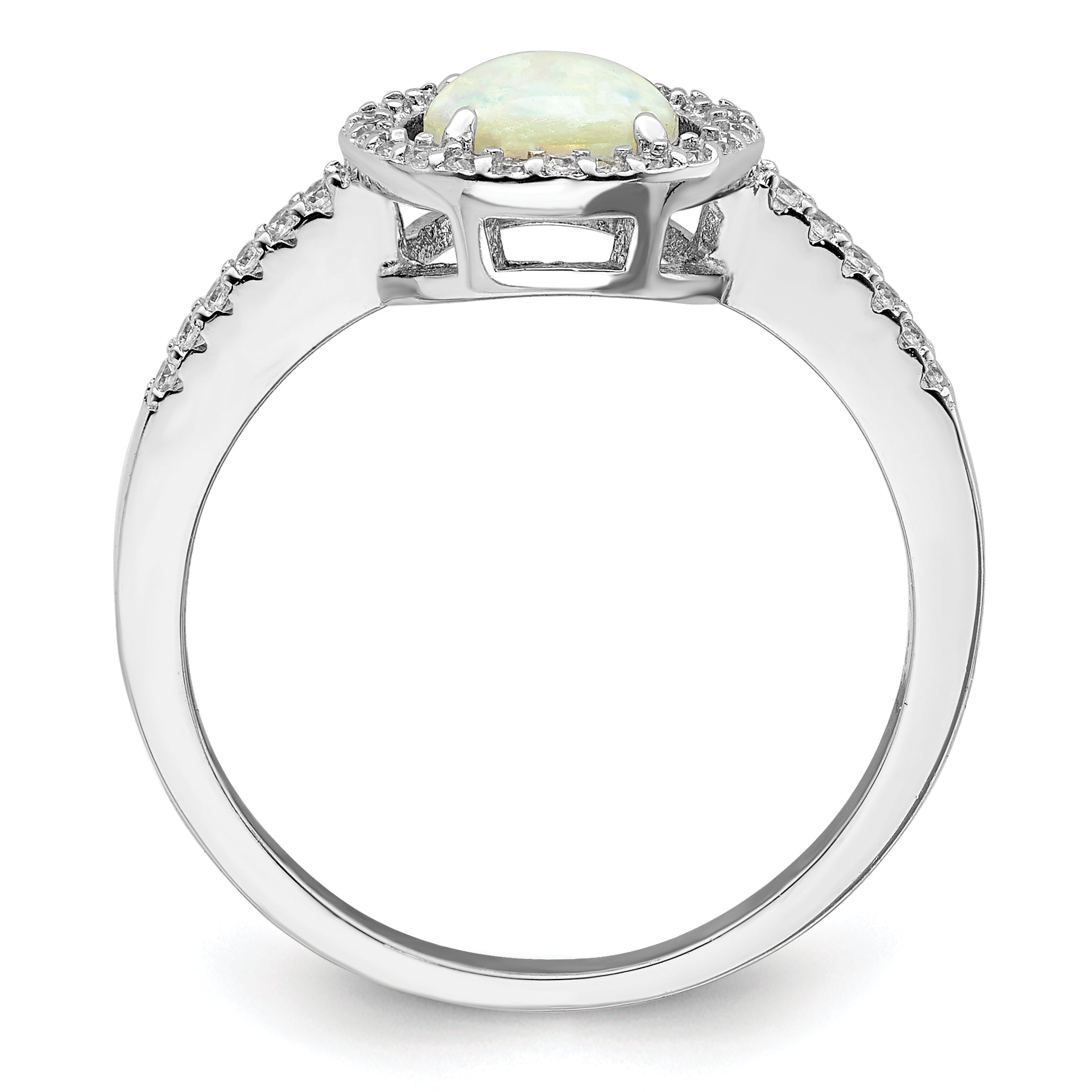 Sterling Silver Rhodium-plated Polished White Created Opal CZ Halo Ring Secondary image